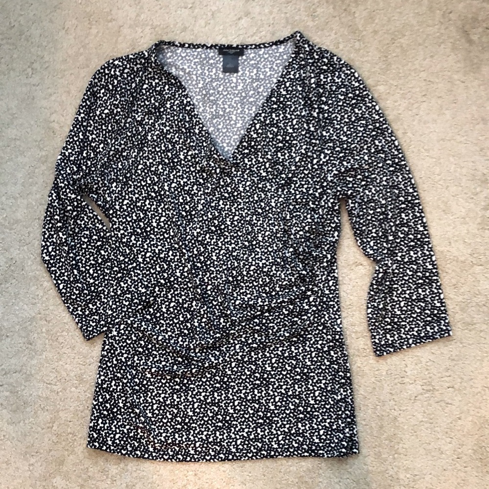 Ann Taylor Blouse, Black & White, Sz-L, 3/4 Length Sleeves, NWOT